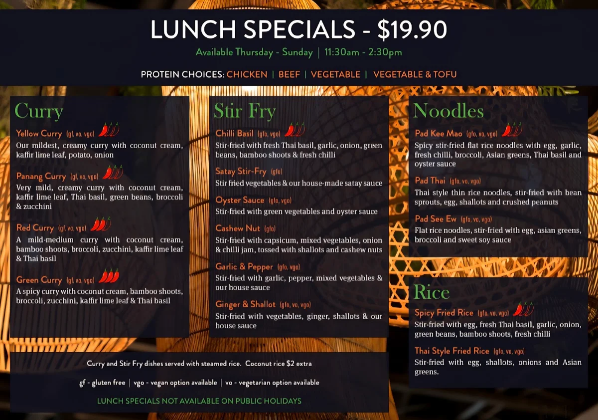 Menu, Love You Long Thai