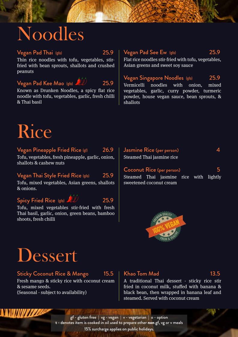 Menu, Love You Long Thai