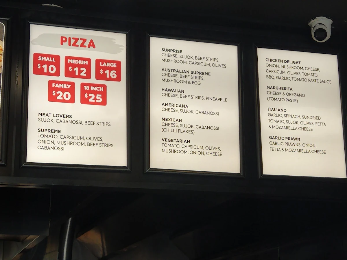 Menu, Zahra's Pizza and Munoosh