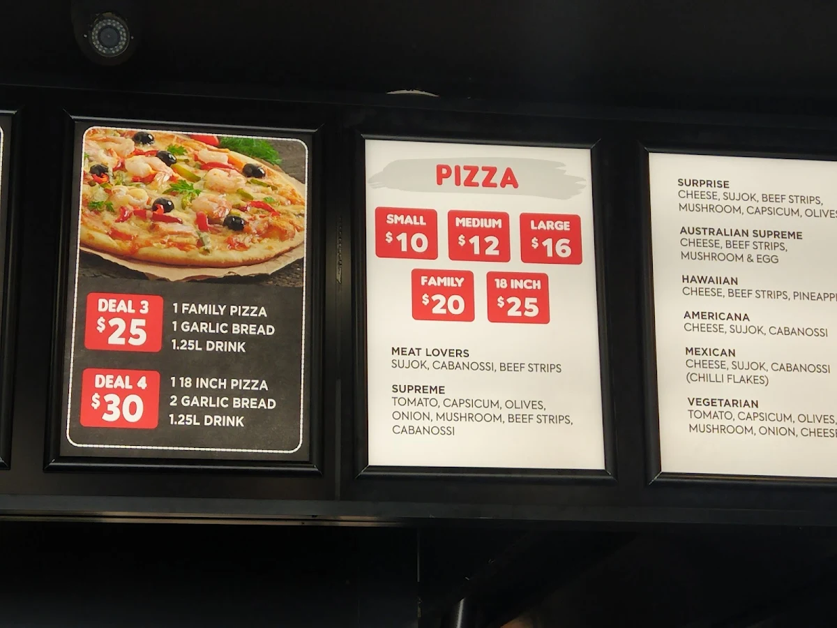 Menu, Zahra's Pizza and Munoosh