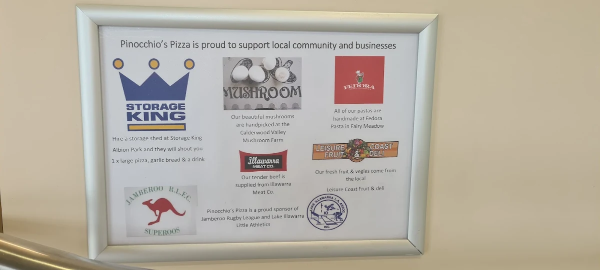 Menu, Pinocchio's Pizza Shellharbour City