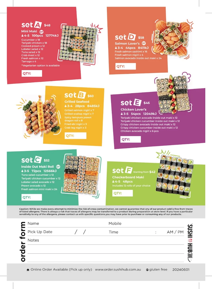 Menu, Sushi Hub Dandenong Square