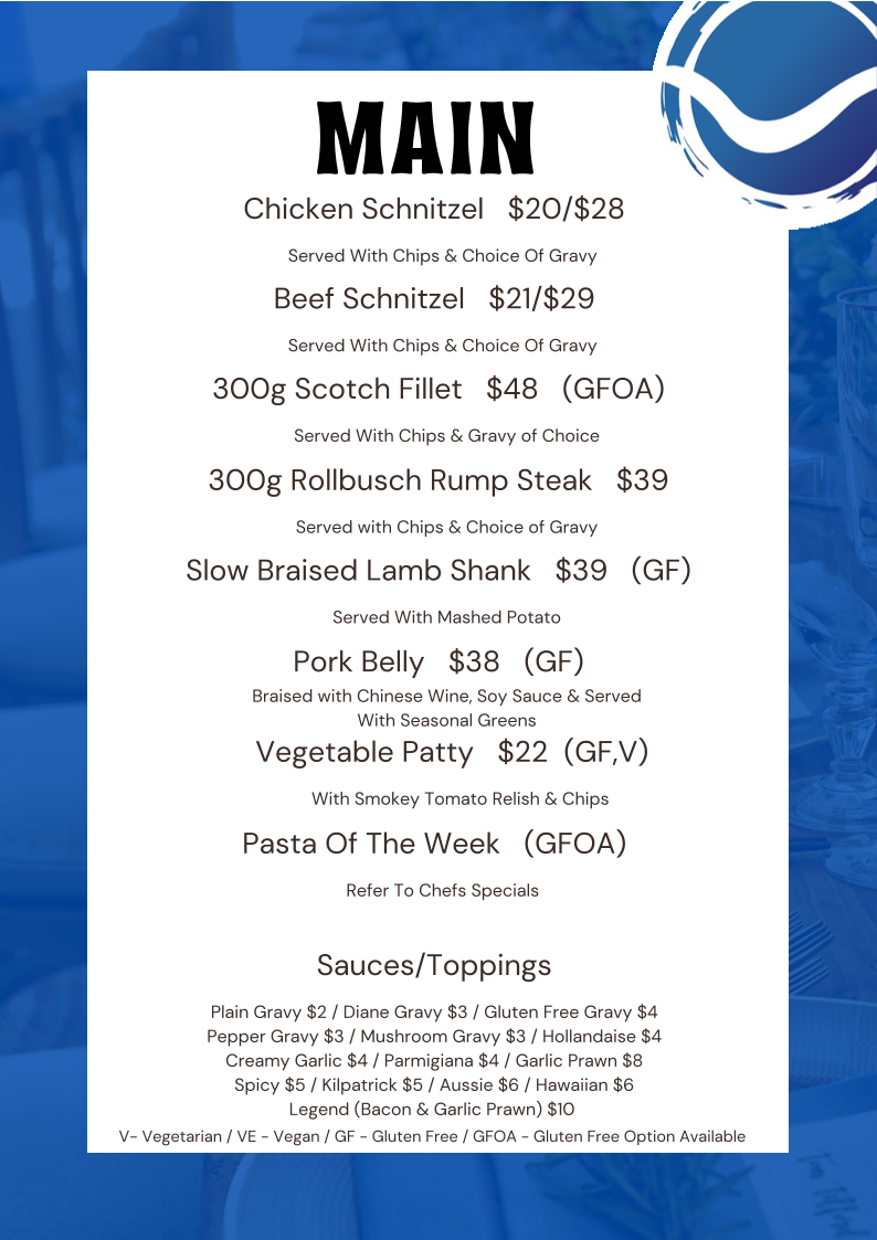 Menu, Barmera Club