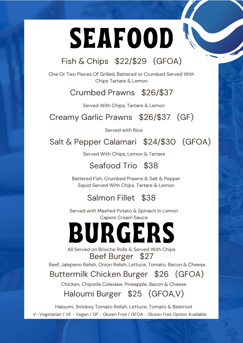 Menu, Barmera Club