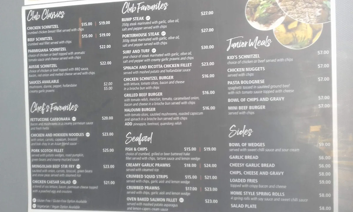 Menu, Barmera Club