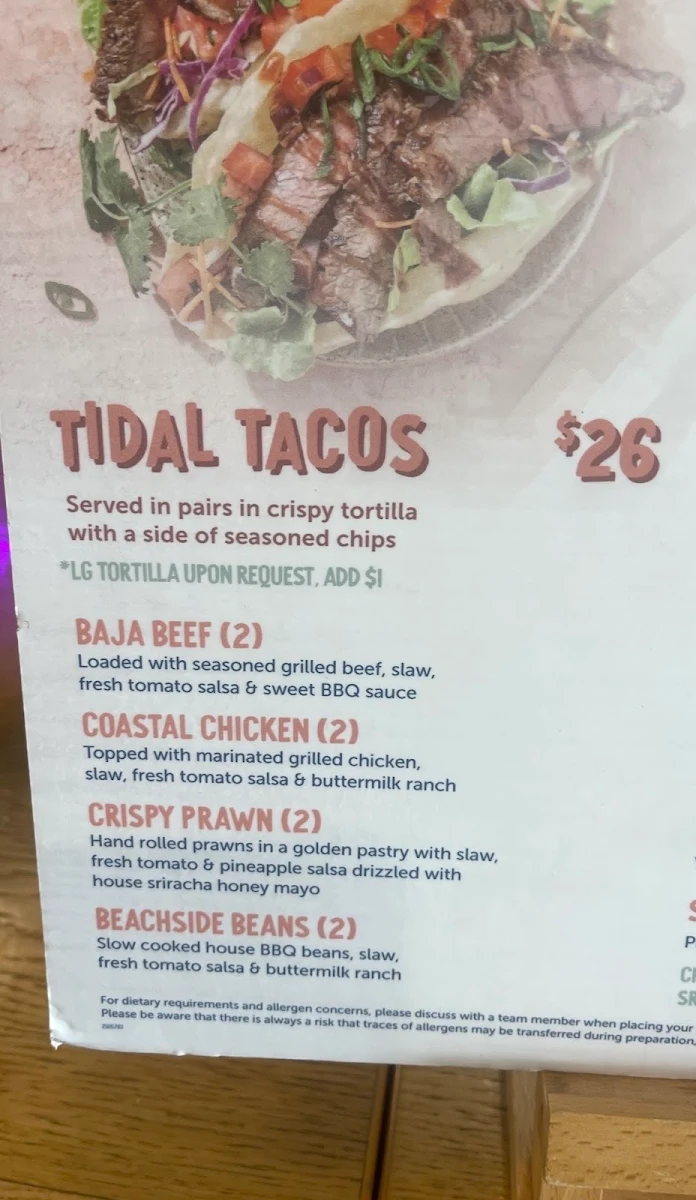 Menu, Dockside Tavern