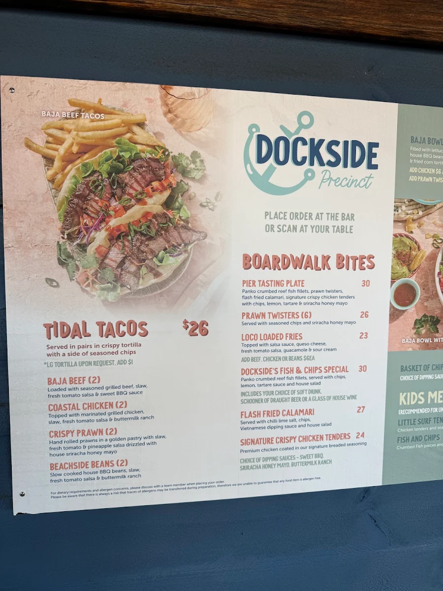 Menu, Dockside Tavern