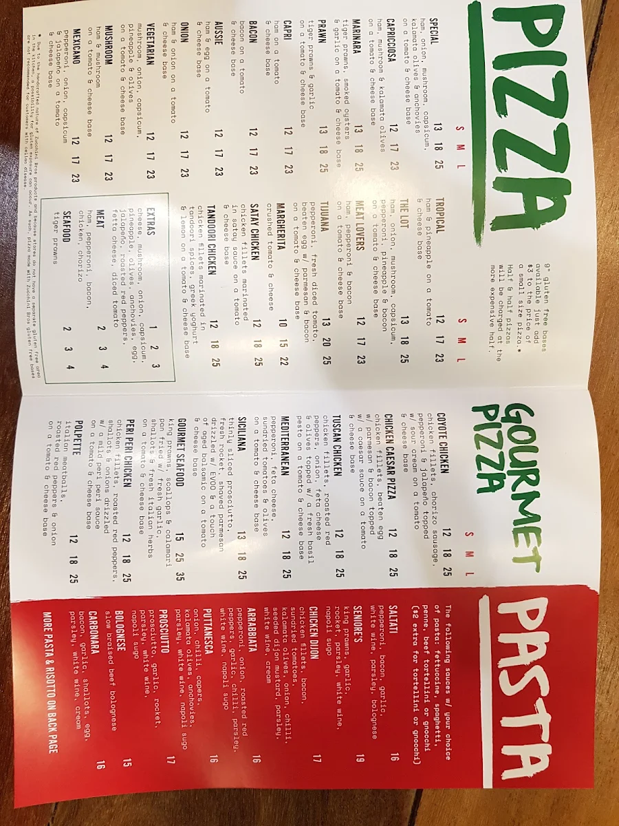 Menu, Zucchini Bros Pizzeria & Pasta Bar - Greenway