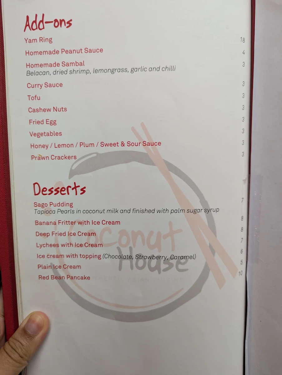 Menu, Coconut House