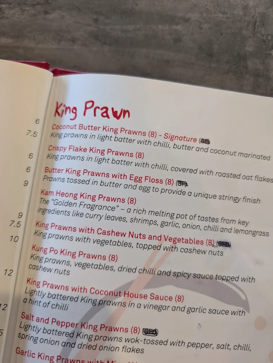 Menu, Coconut House
