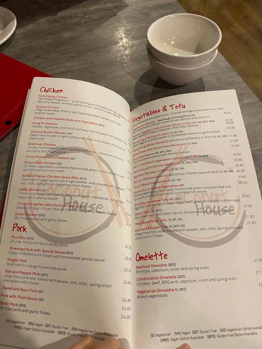 Menu, Coconut House