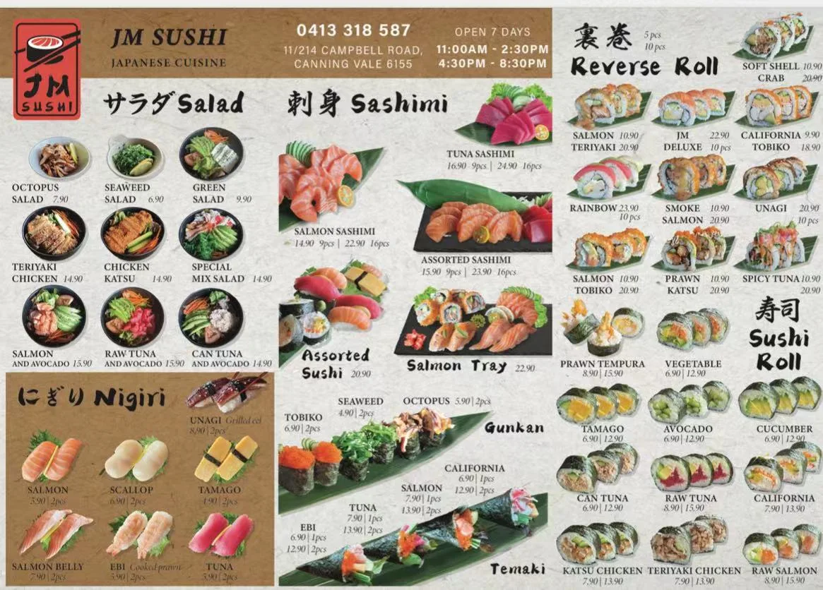Menu, JM SUSHI