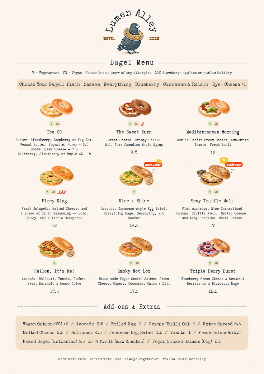 Menu, Lumen Alley Coffee & Bagels