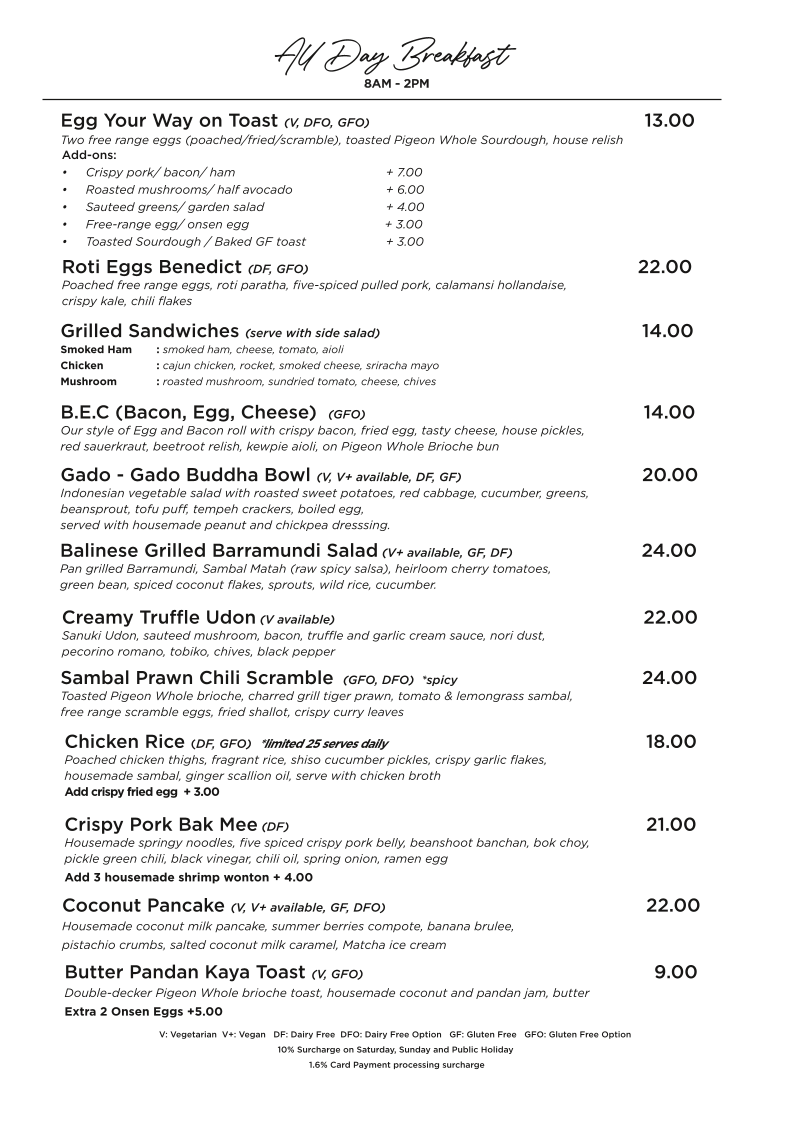 Menu, Bumi Coffee