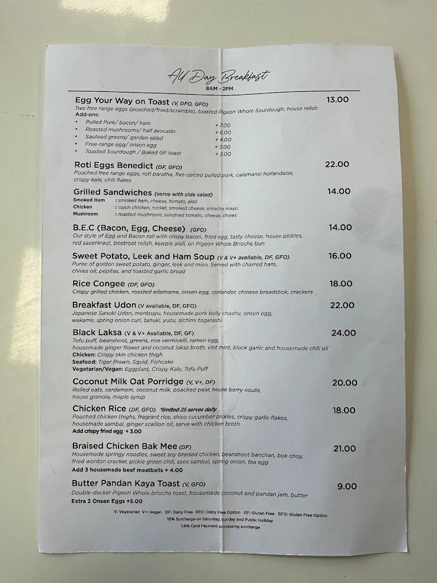 Menu, Bumi Coffee