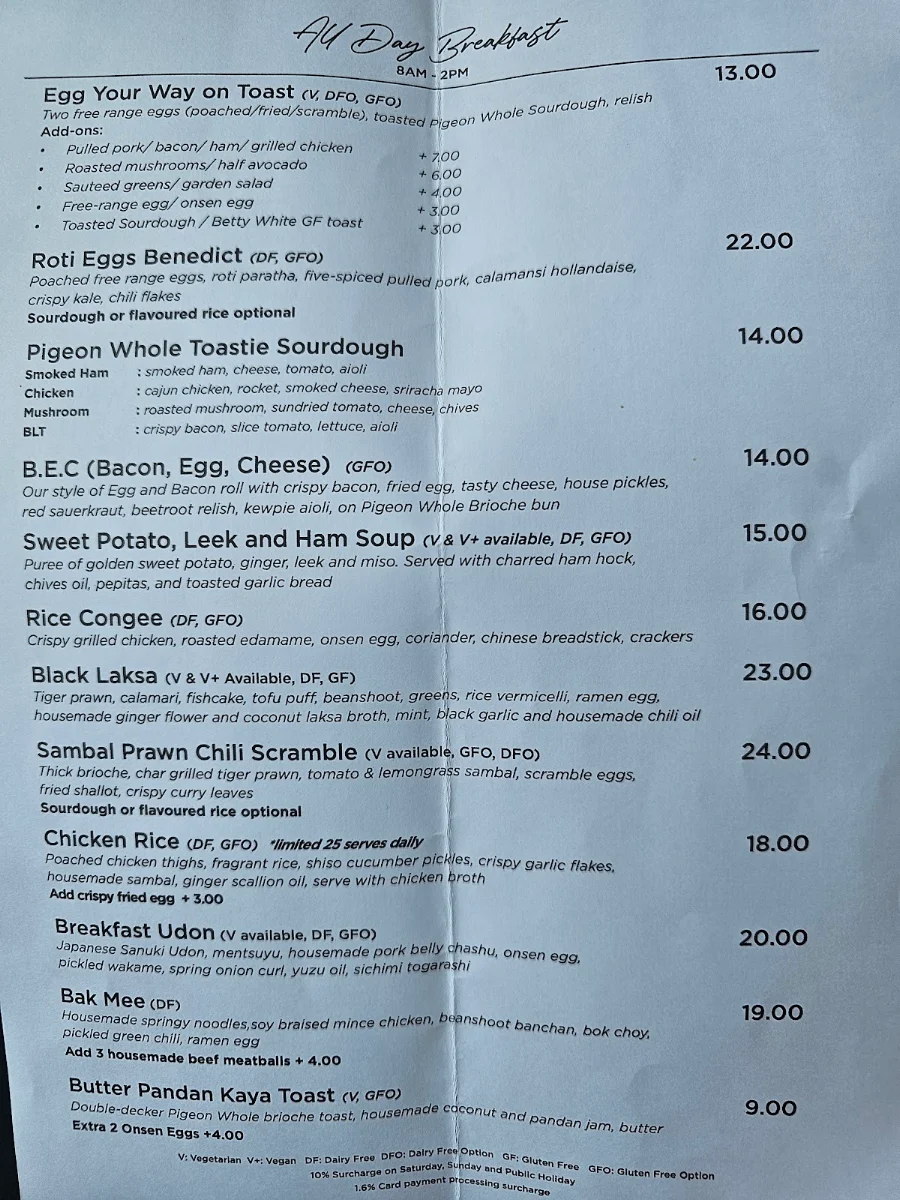 Menu, Bumi Coffee