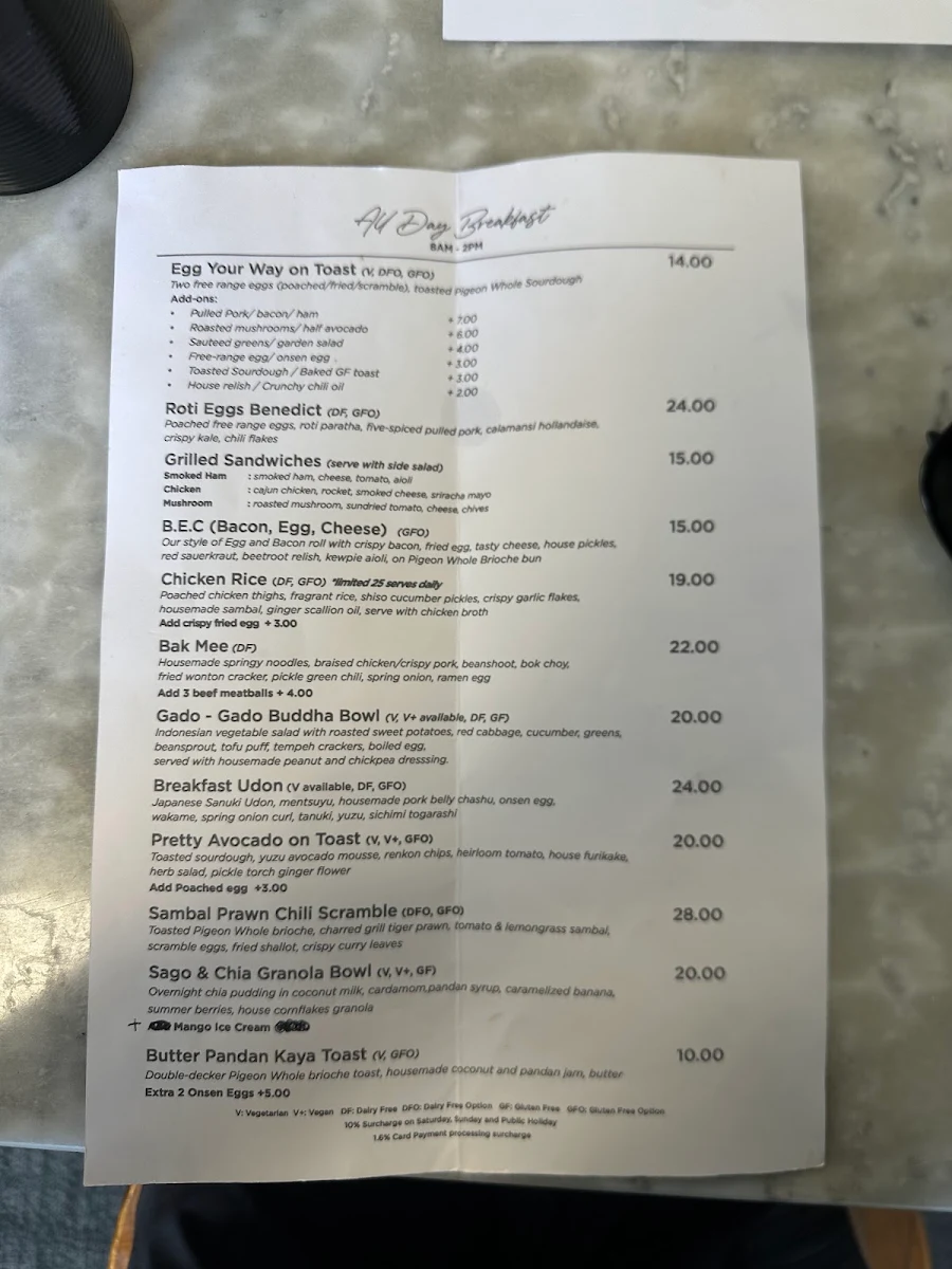 Menu, Bumi Coffee