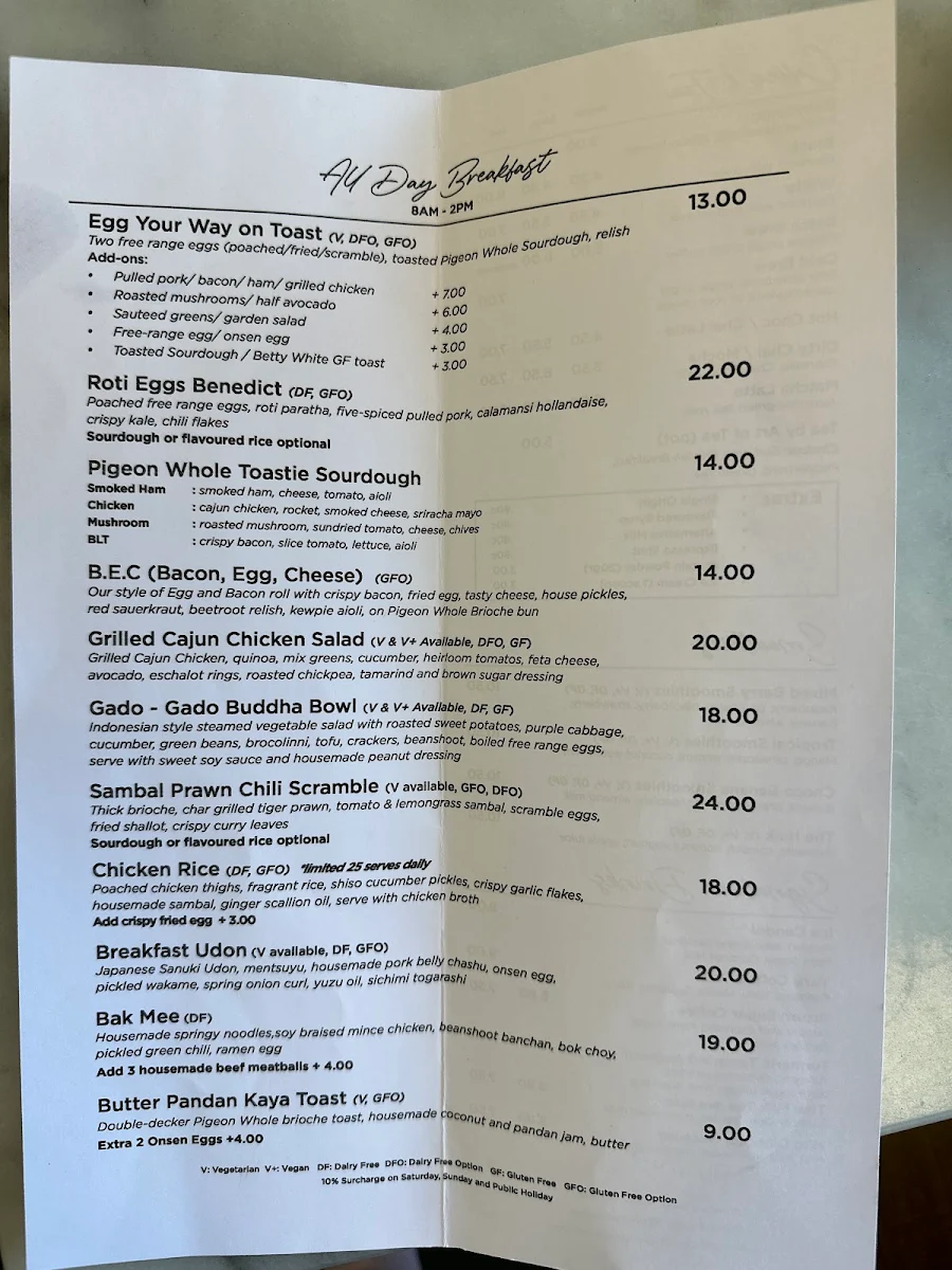 Menu, Bumi Coffee