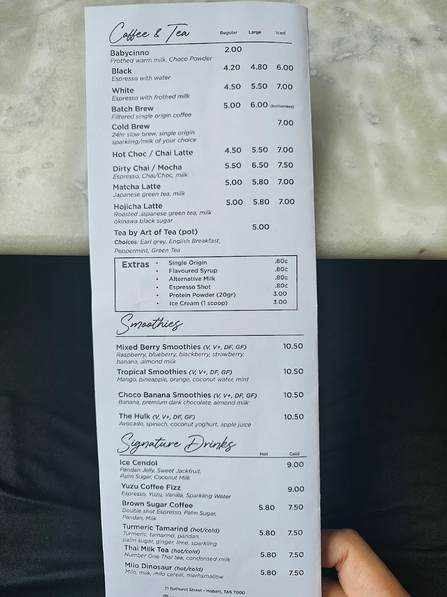 Menu, Bumi Coffee