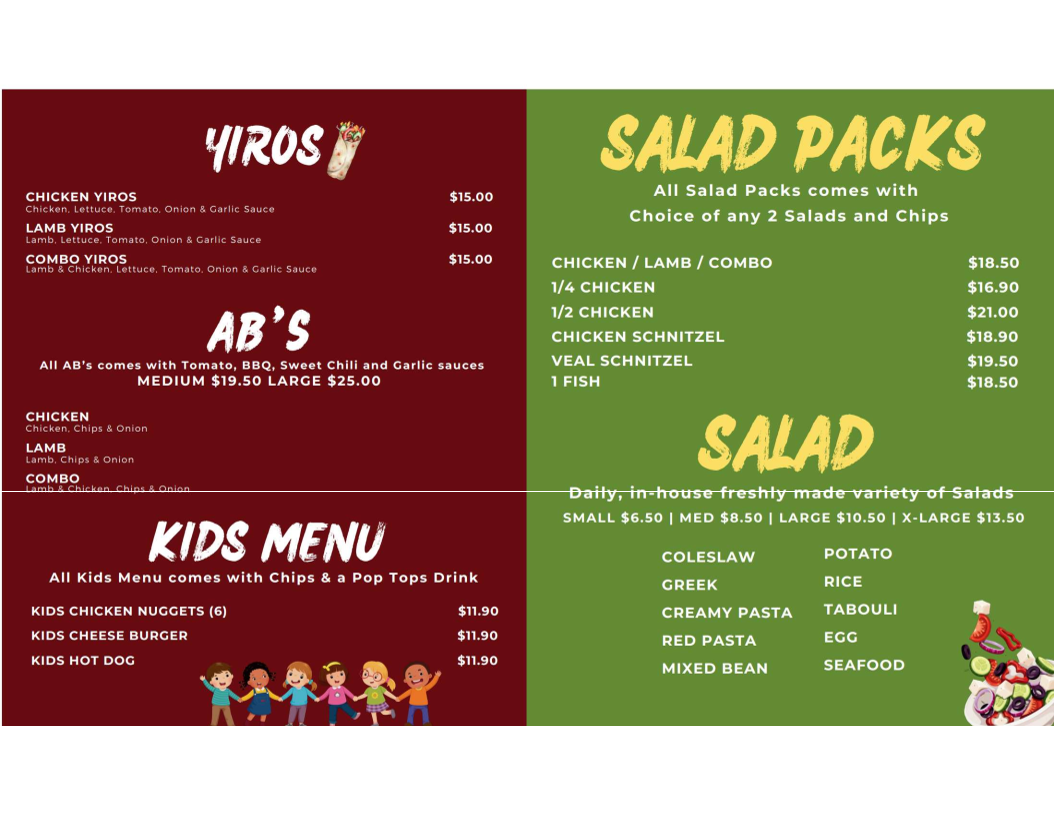 Menu, Hope Valley Chicken & Seafood