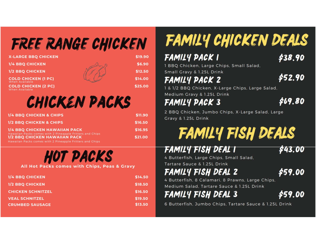 Menu, Hope Valley Chicken & Seafood