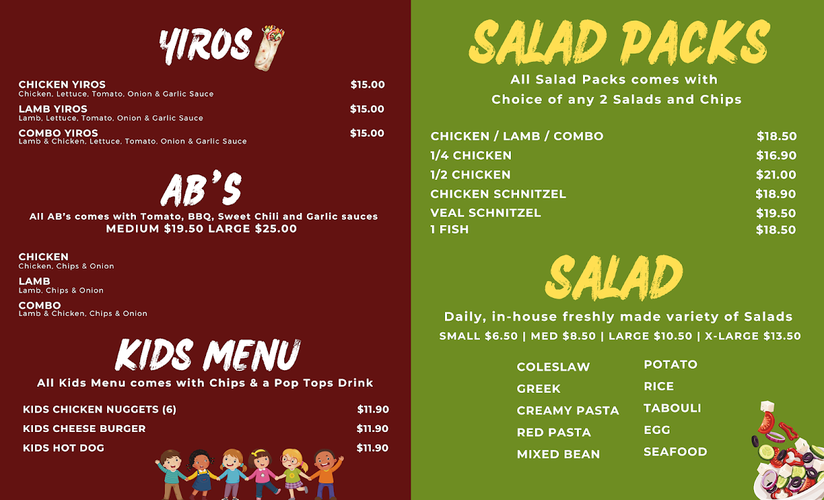 Menu, Hope Valley Chicken & Seafood