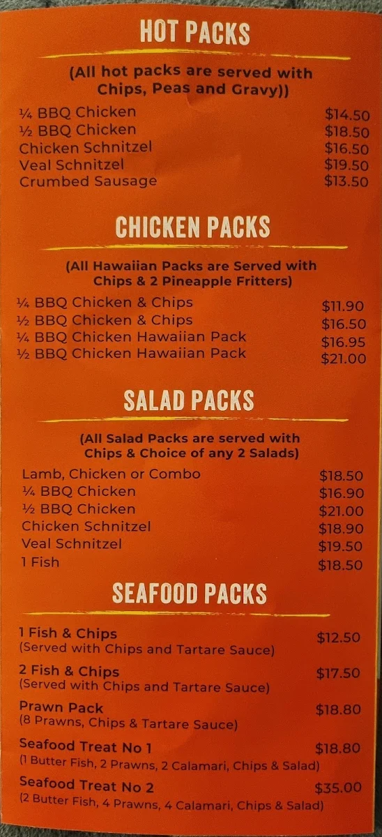 Menu, Hope Valley Chicken & Seafood