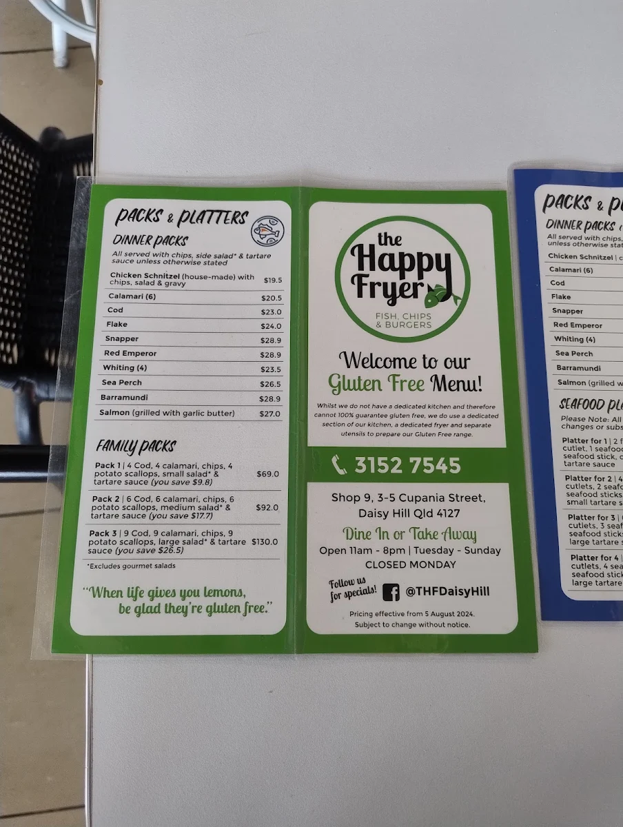 Menu, The Happy Fryer