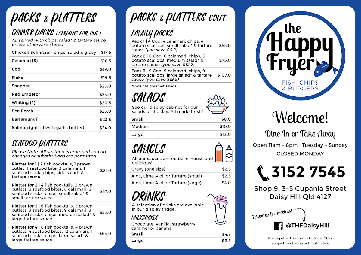 Menu, The Happy Fryer