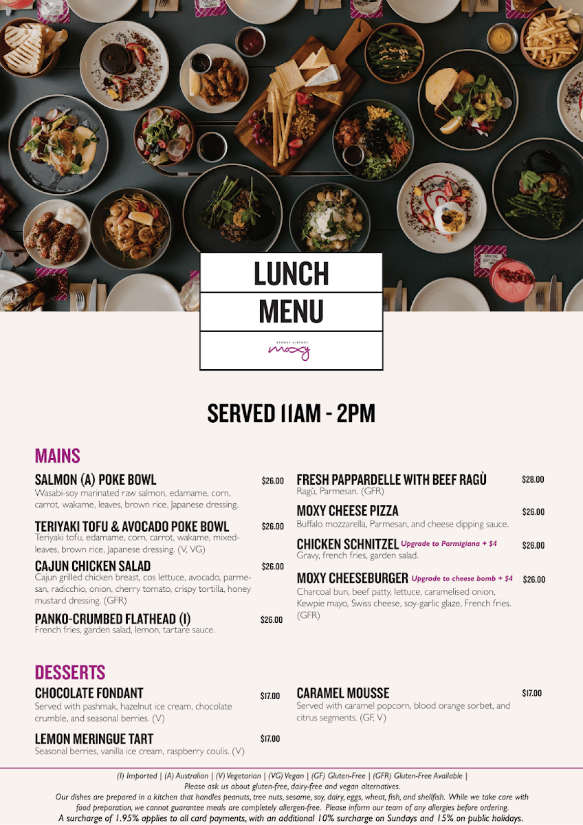 Menu, MOXY Kitchen & Bar Moxy