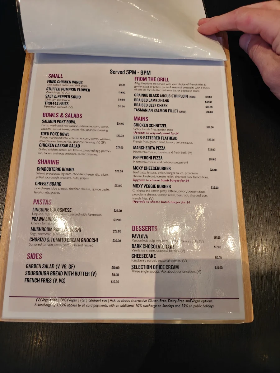 Menu, MOXY Kitchen & Bar Moxy