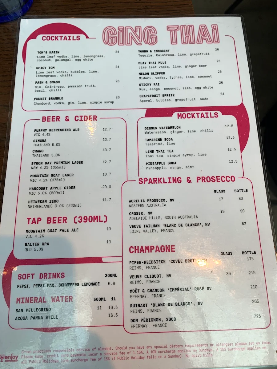Menu, Ging Thai