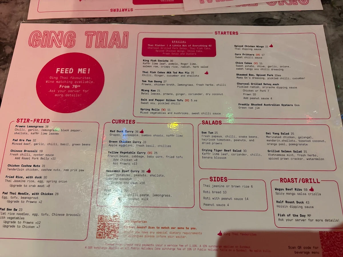 Menu, Ging Thai