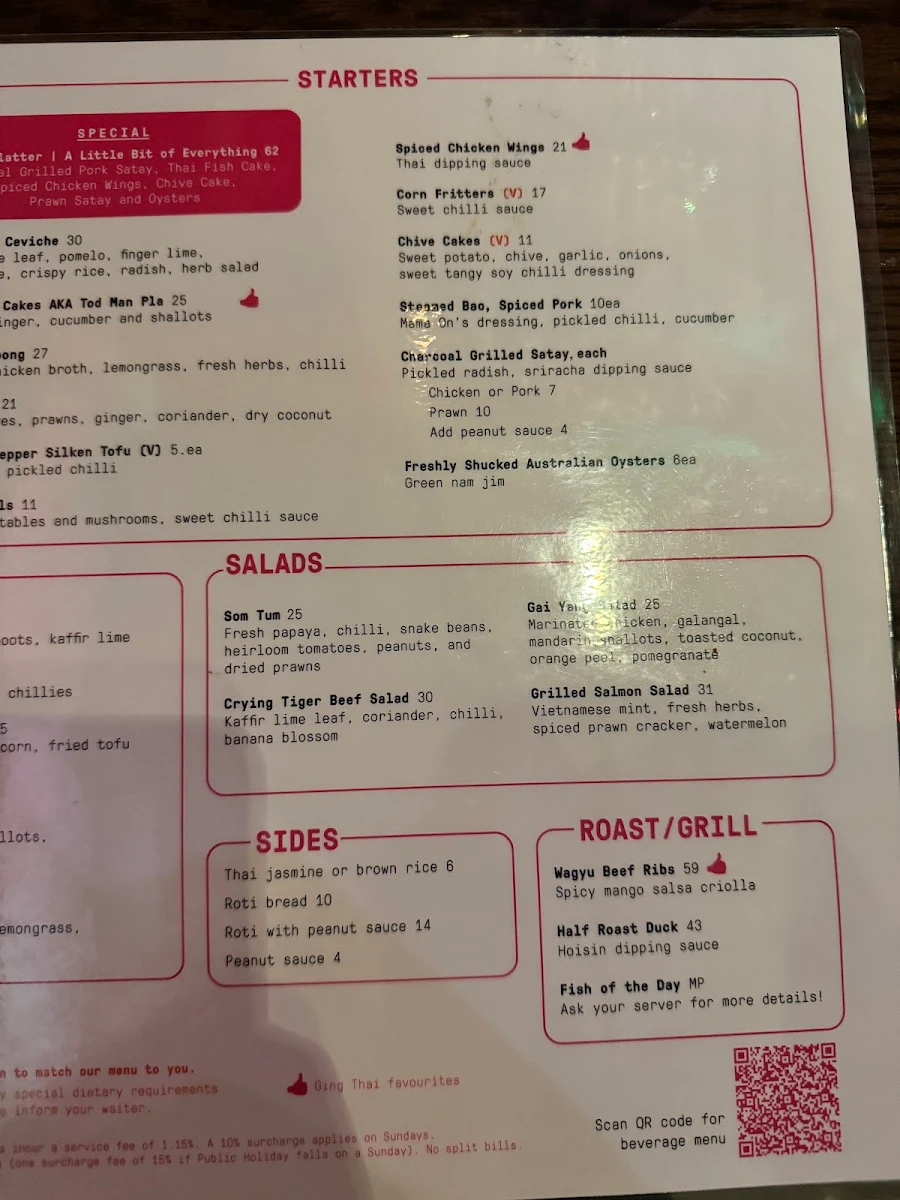 Menu, Ging Thai