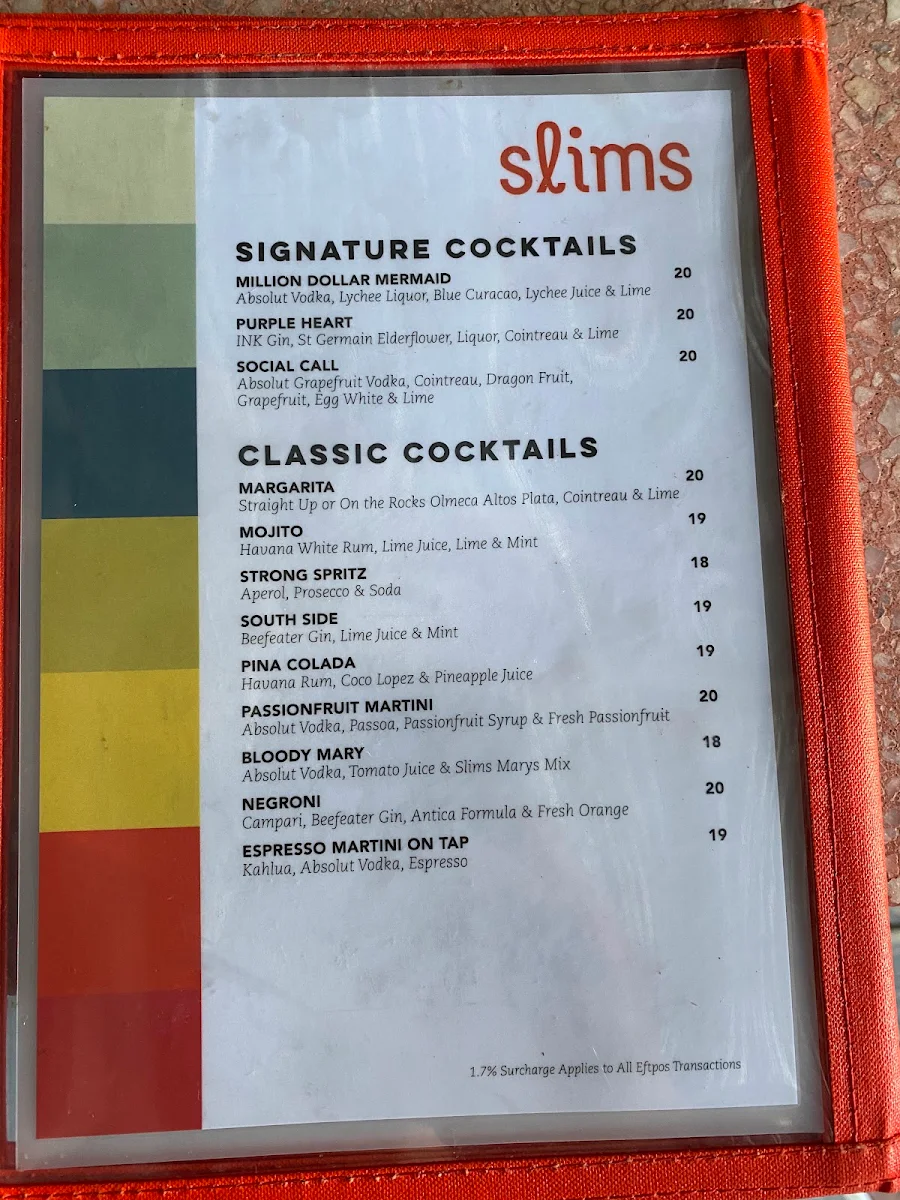 Menu, Slims Rooftop