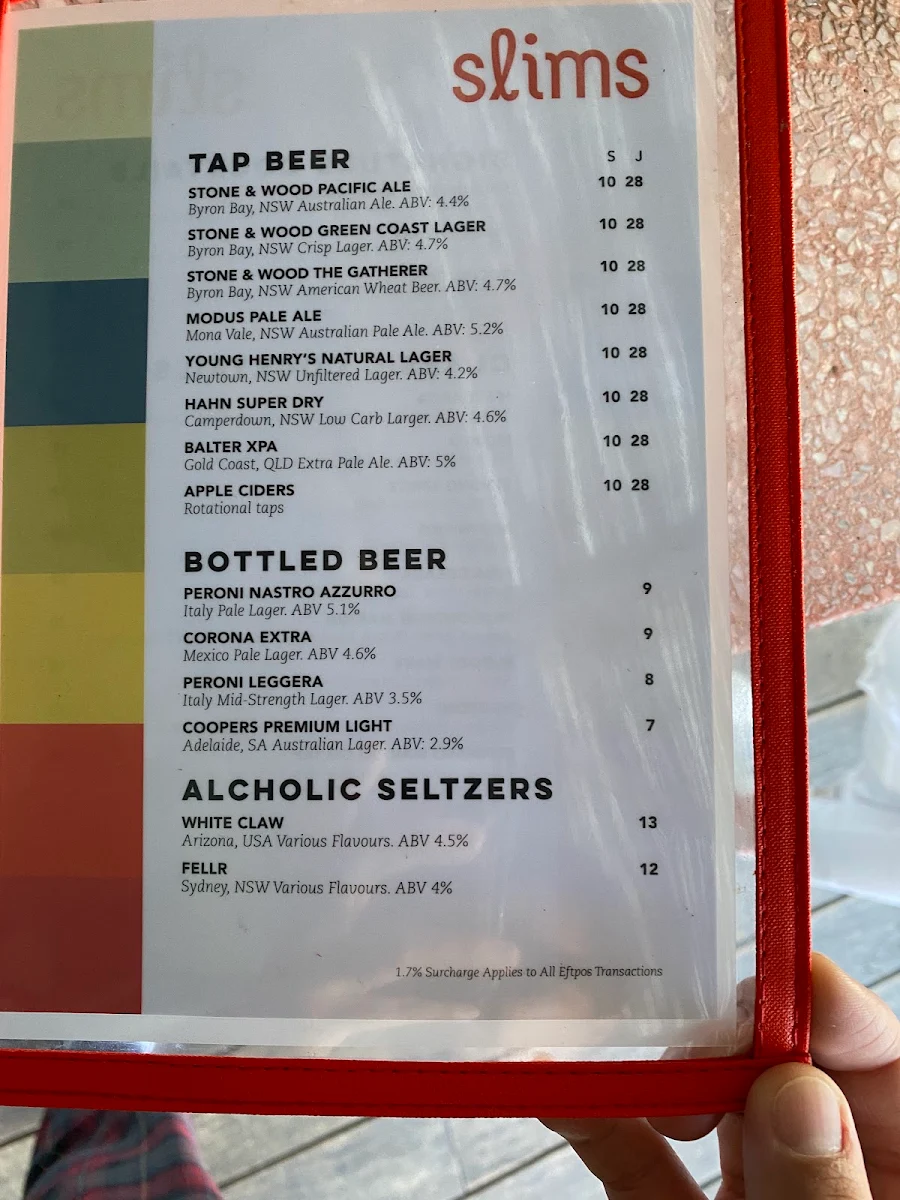 Menu, Slims Rooftop