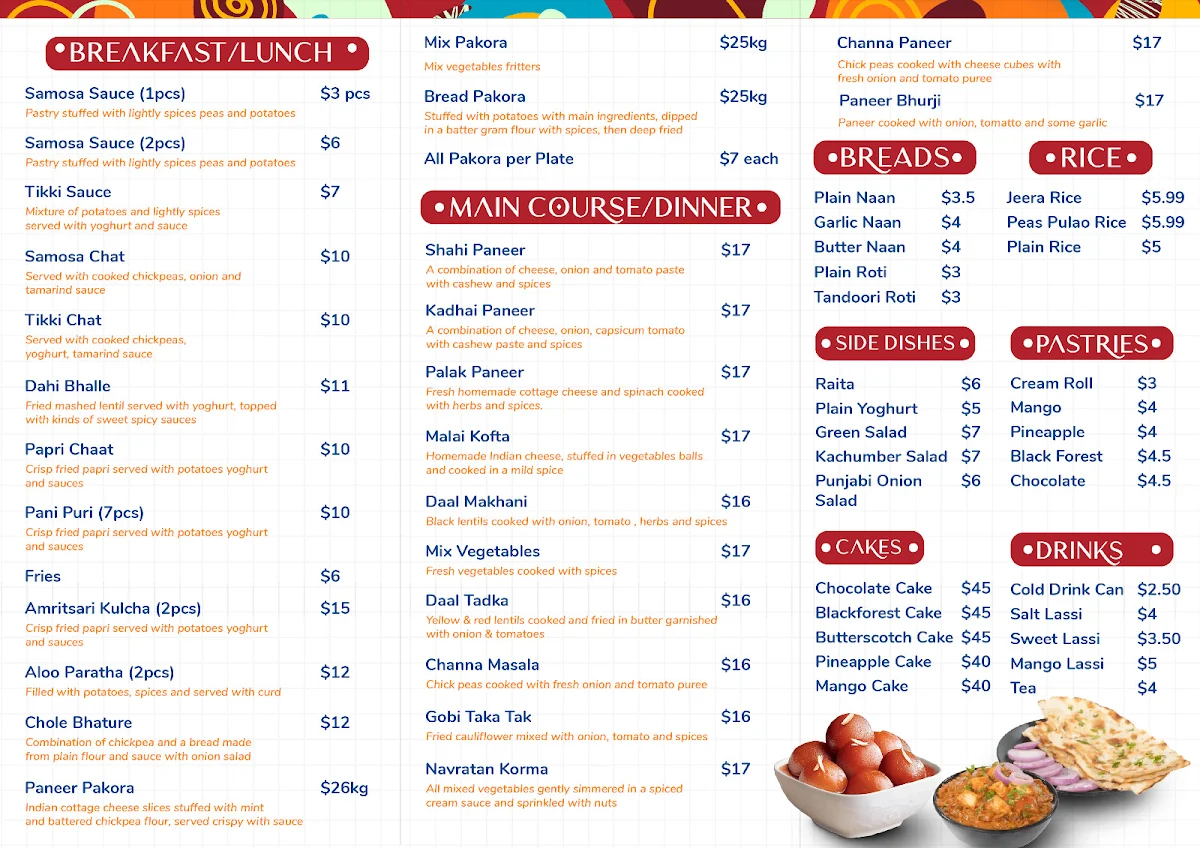 Menu, Khalsa Sweets And Snacks