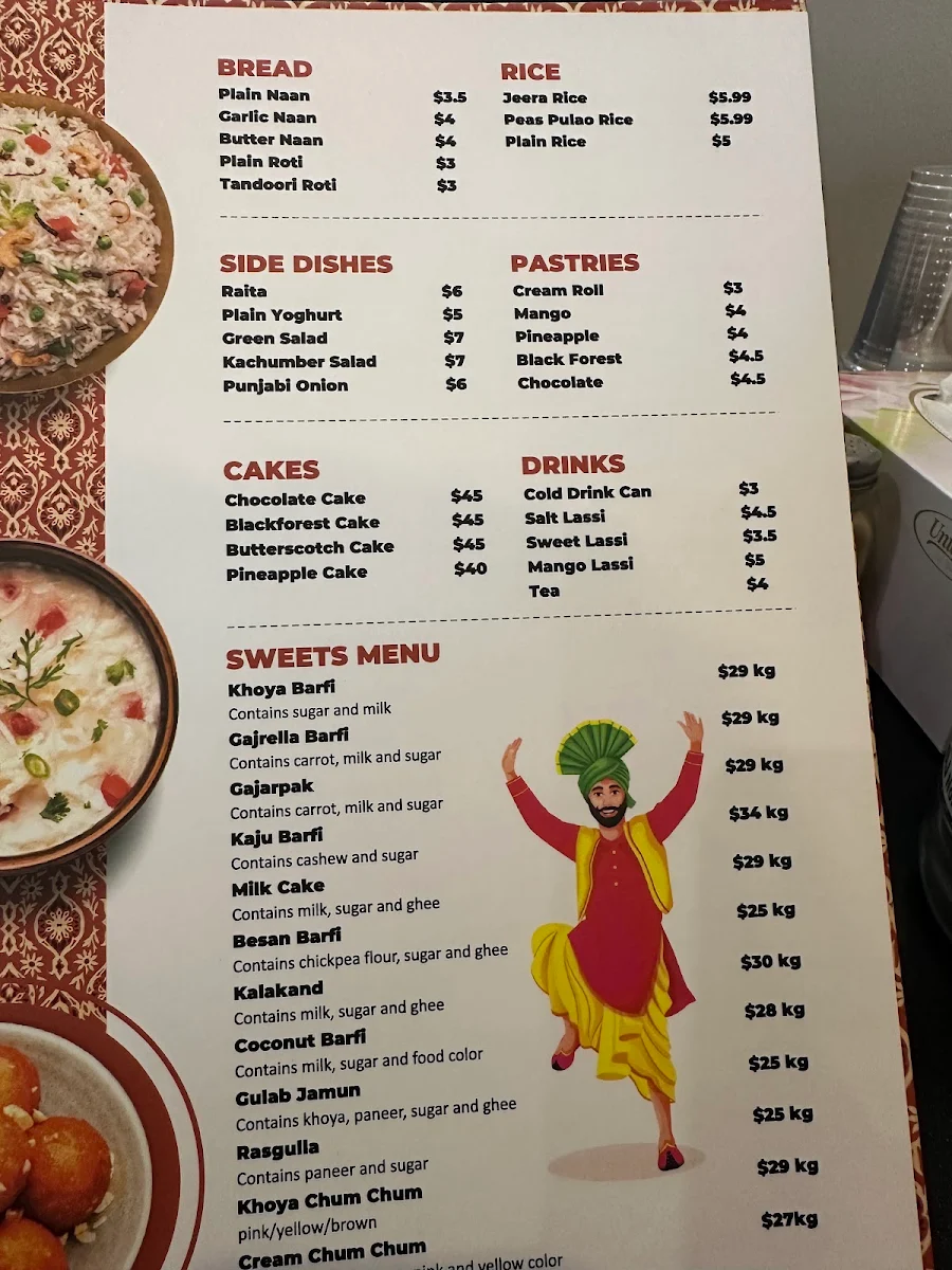 Menu, Khalsa Sweets And Snacks