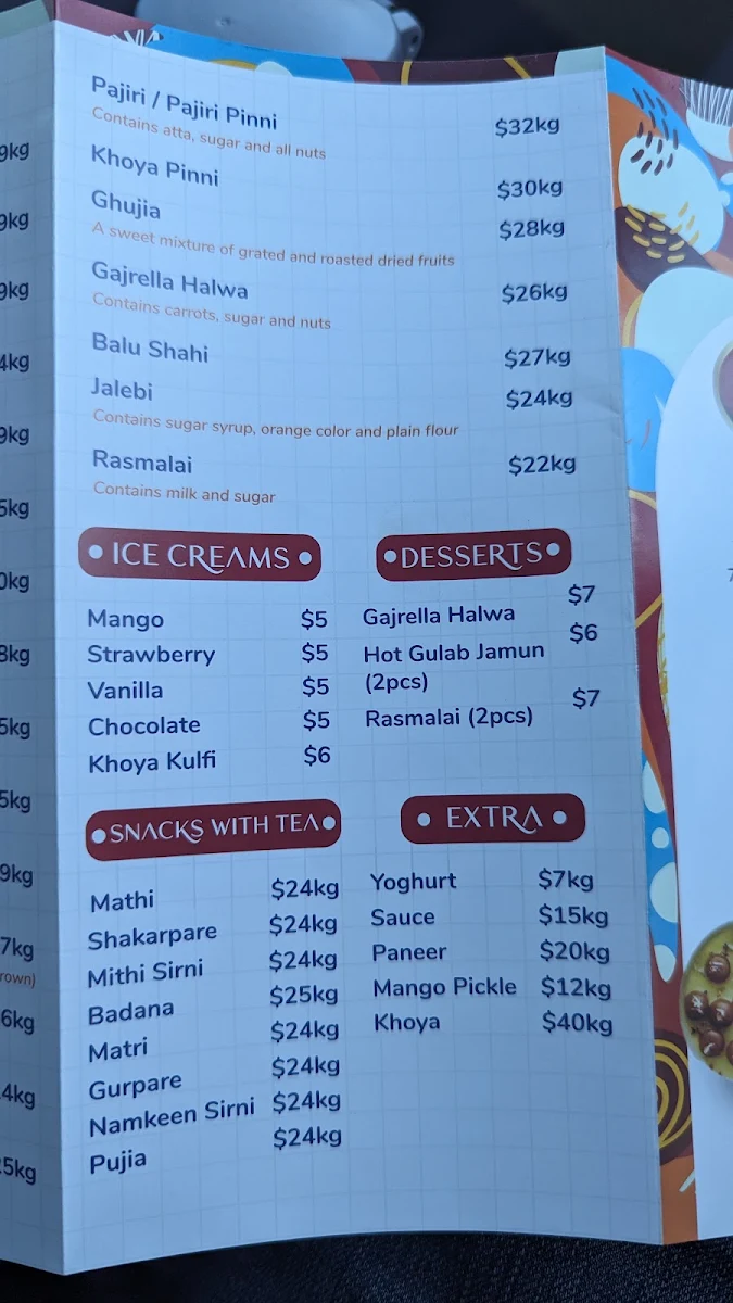 Menu, Khalsa Sweets And Snacks