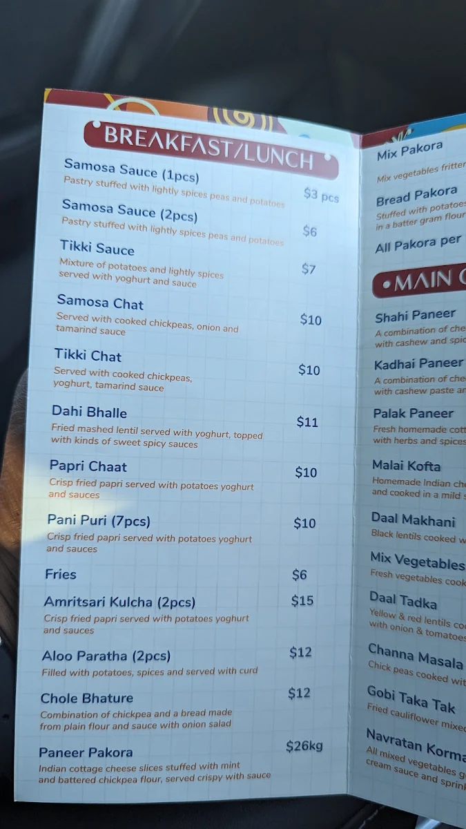 Menu, Khalsa Sweets And Snacks