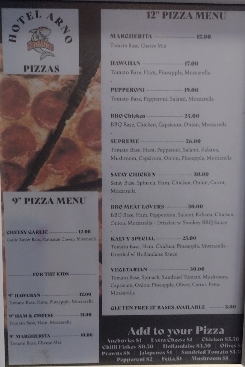 Menu, Hotel Arno