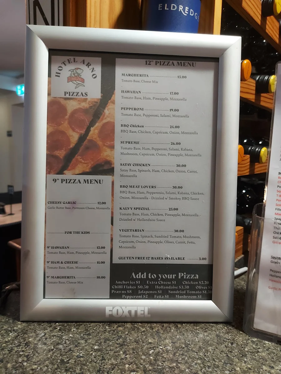 Menu, Hotel Arno