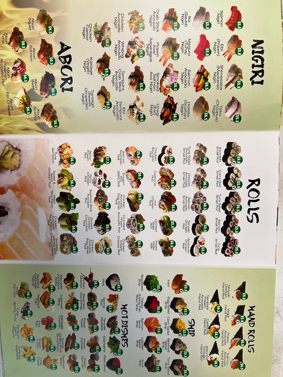 Menu, Sushi Central