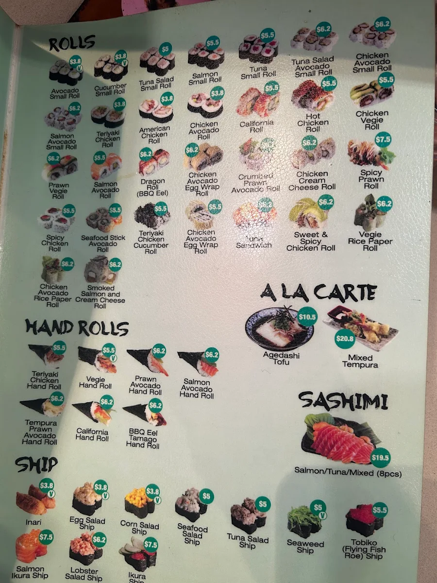 Menu, Sushi Central