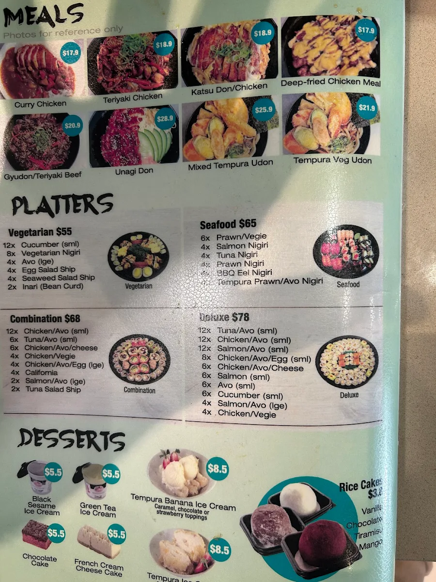 Menu, Sushi Central