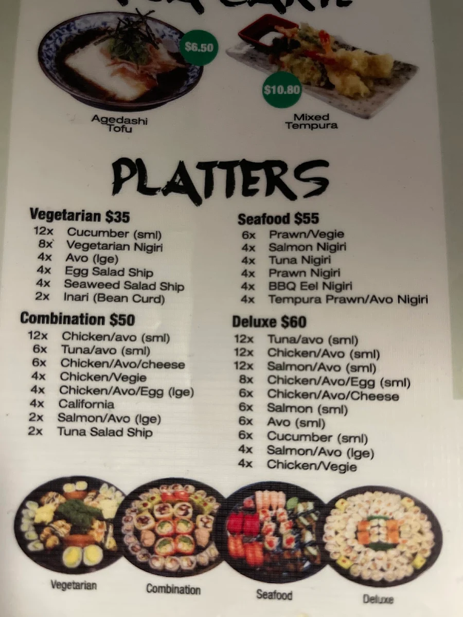 Menu, Sushi Central