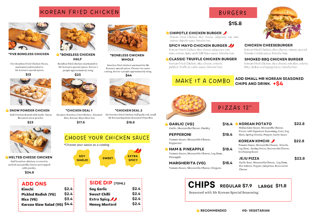 Menu, Mr Korean Chicken