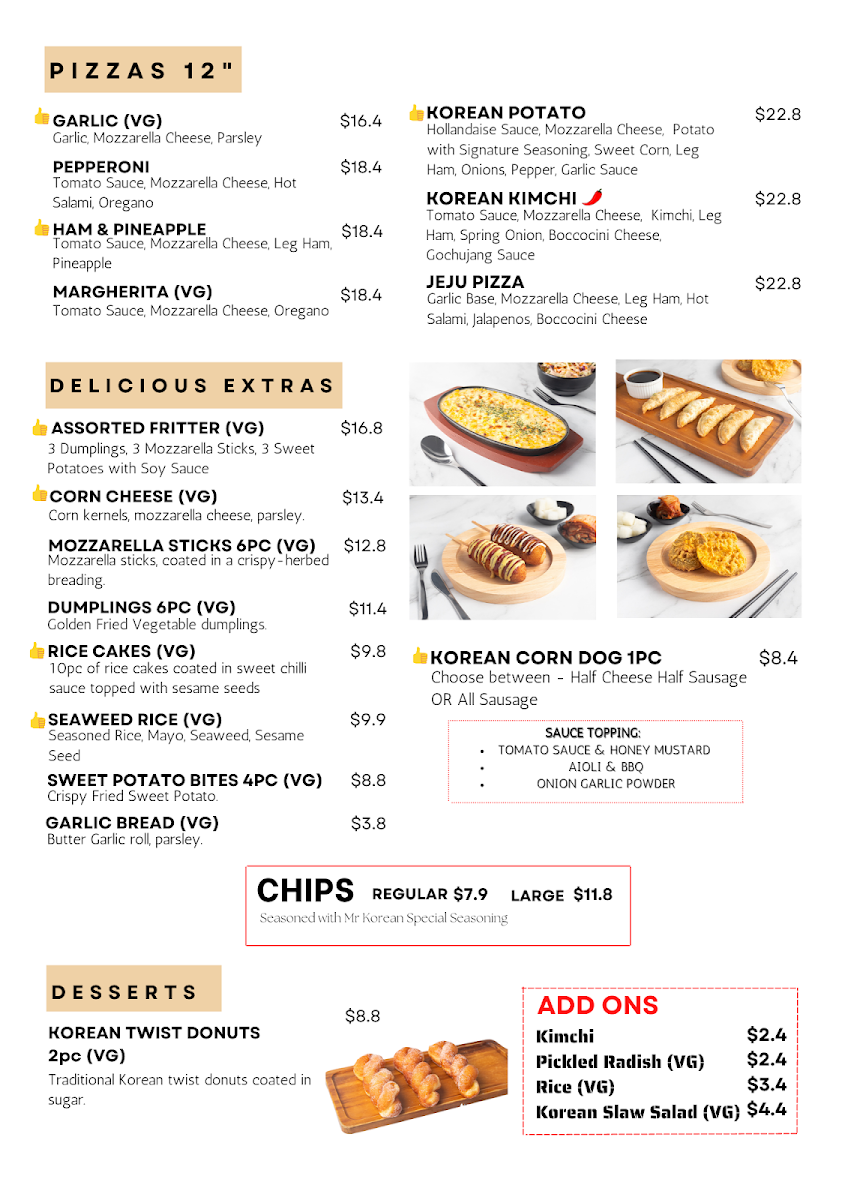 Menu, Mr Korean Chicken