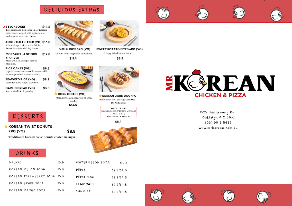 Menu, Mr Korean Chicken