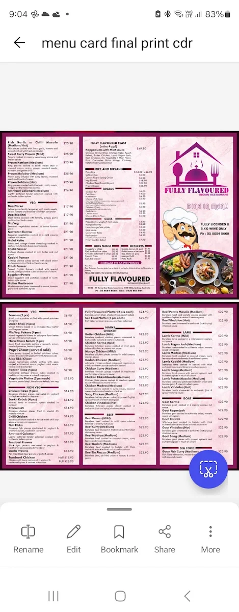 Menu, Fully Flavoured Indian Restaurant